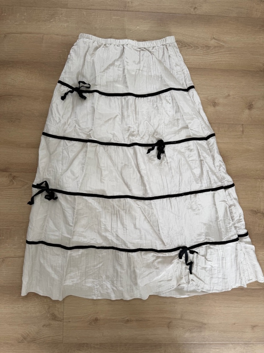 Shop Stevie White Maxi Skirt with Black Ribbon Accents